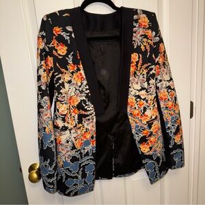 BCBGMAXAZRIA "Andres" Floral Print Blazer Size XXS Floral Open-Front Blazer